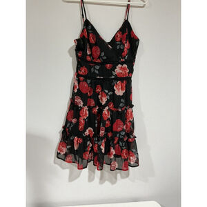 Girls Junior Trixxi Co Red Black Floral Sun Dress Medium Lined Back Zip